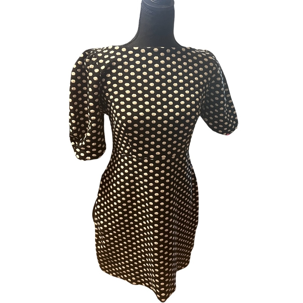 Ann Taylor dress, knit, puff sleeve detail, black & white polka dots